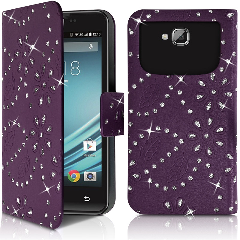 Etui Portefeuille Motif Diamant Universel S couleur violet pour Logicom L-Ement 400