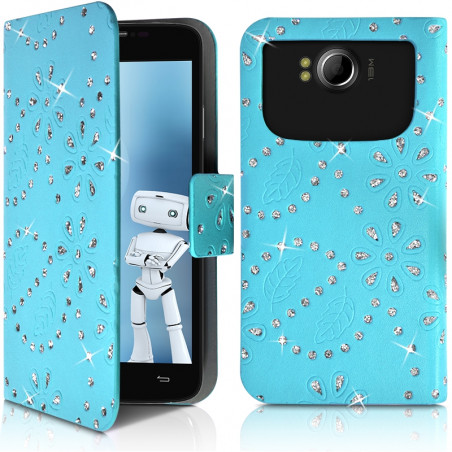 Housse Coque Etui Portefeuille Universel Style Diamant pour Archos 50 Helium 4G Couleur Noir