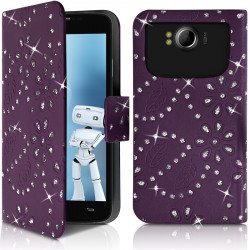 Housse Coque Etui Portefeuille Universel Style Diamant pour Archos 50 Helium 4G Couleur Noir