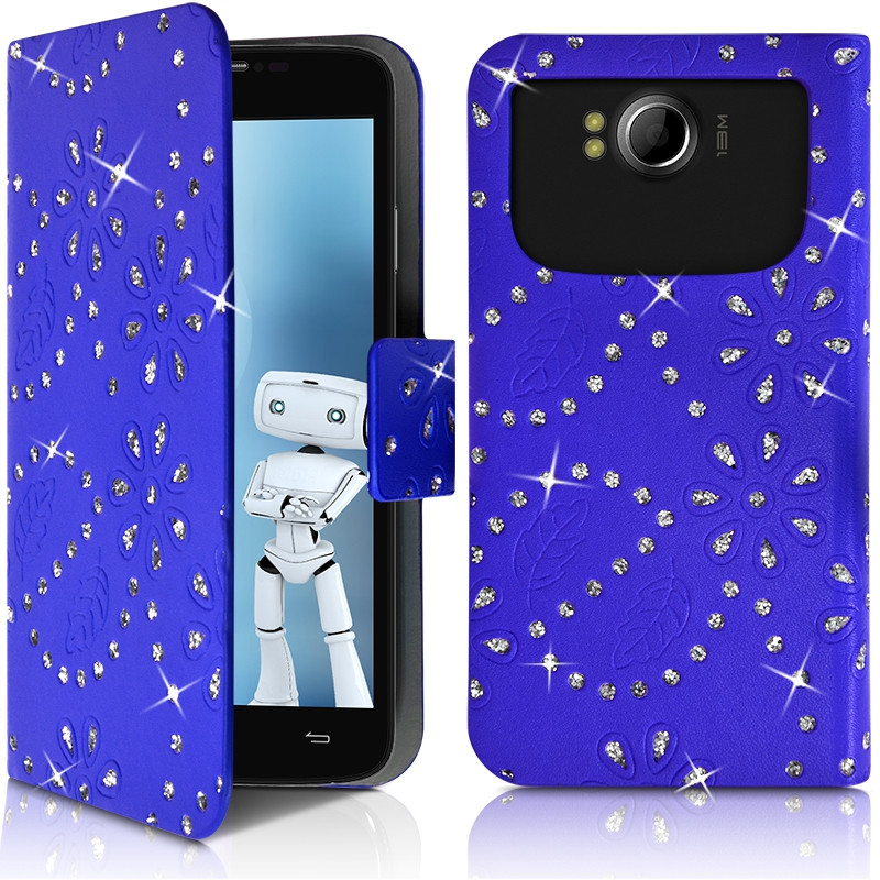 Housse Coque Etui Portefeuille Universel Style Diamant pour Archos 50 Helium 4G Couleur Noir