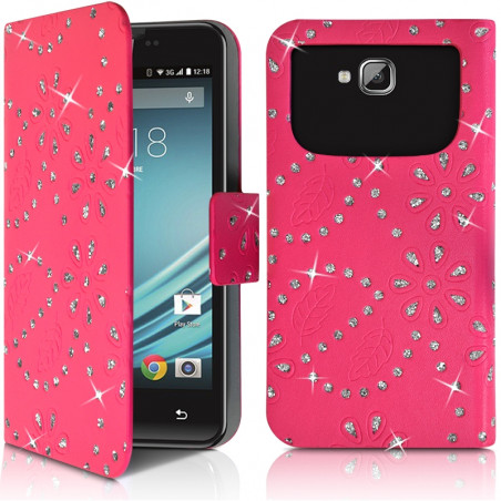 Housse Coque Etui Portefeuille Motif Diamant Universel M couleur rose fushia pour Logicom L-Ement 450