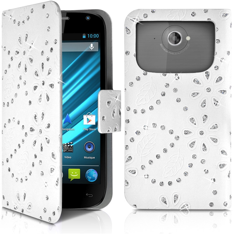 Housse Coque Etui Portefeuille Motif Diamant Universel M couleur blanc pour Logicom S450