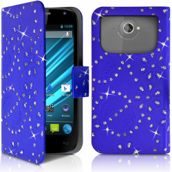 Housse Coque Etui Portefeuille Motif Diamant Universel M couleur bleu pour Logicom S450