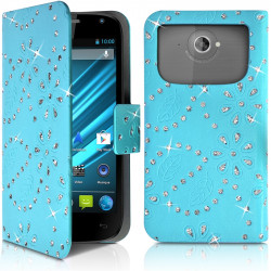 Housse Coque Etui Portefeuille Motif Diamant Universel M couleur bleu clair pour Logicom S450