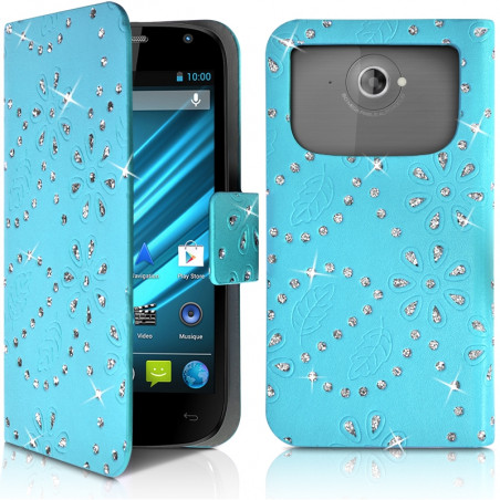 Housse Coque Etui Portefeuille Motif Diamant Universel M couleur bleu clair pour Logicom S450