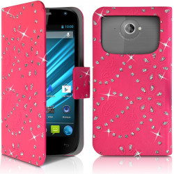 Housse Coque Etui Portefeuille Motif Diamant Universel M couleur rose fushia pour Logicom S450