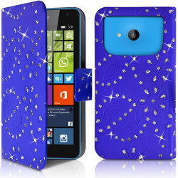Housse Coque Etui Portefeuille Motif Diamant Universel M couleur bleu pour Nokia Lumia 535