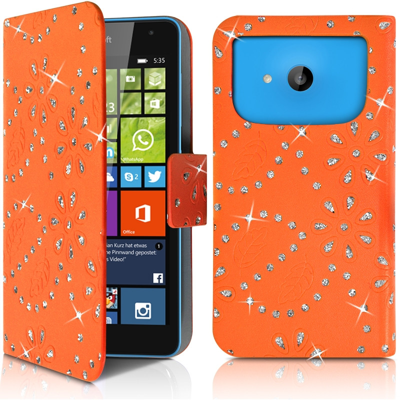 Housse Coque Etui Portefeuille Motif Diamant Universel M couleur orange pour Nokia Lumia 535