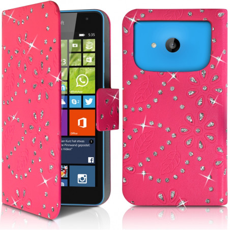 Housse Coque Etui Portefeuille Motif Diamant Universel M couleur rose fushia pour Nokia Lumia 535