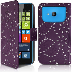 Housse Coque Etui Portefeuille Motif Diamant Universel M couleur violet pour Nokia Lumia 535