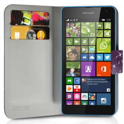 Housse Coque Etui Portefeuille Motif Diamant Universel M couleur violet pour Nokia Lumia 535