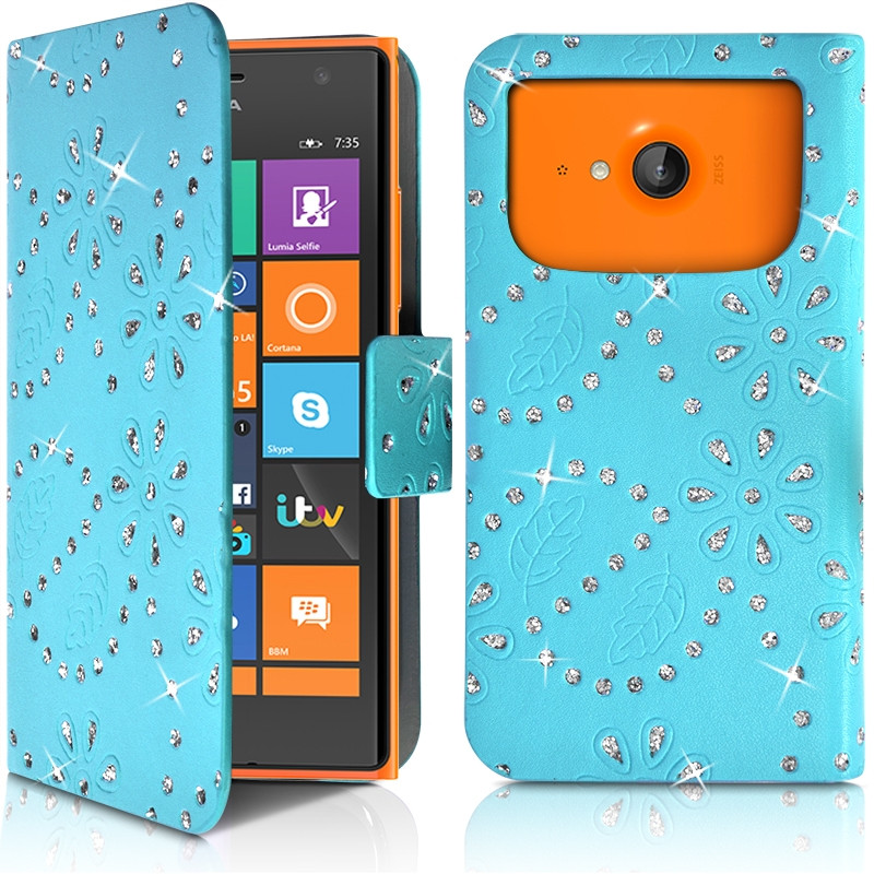 Housse Coque Etui Portefeuille Motif Diamant Universel M couleur bleu clair pour Nokia Lumia 735