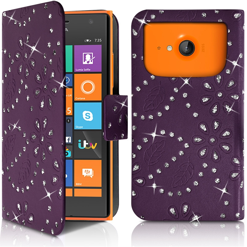 Housse Coque Etui Portefeuille Motif Diamant Universel M couleur violet pour Nokia Lumia 735