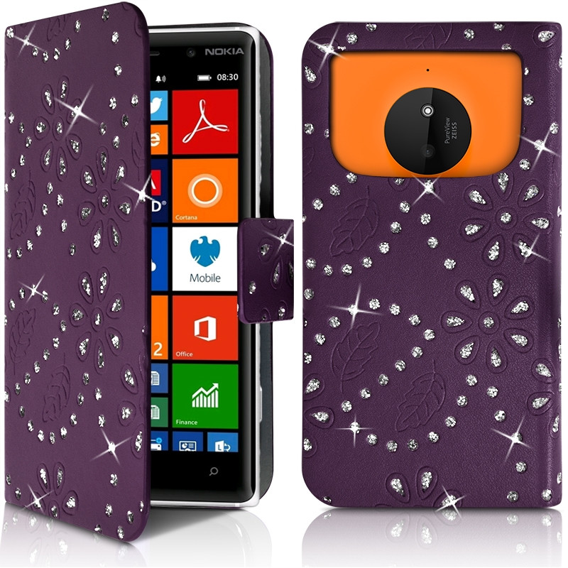 Housse Coque Etui Portefeuille Motif Diamant Universel M couleur violet pour Nokia Lumia 830