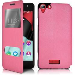 Etui S-View Fonction Support Couleur Rose pour Wiko Selfy 4G