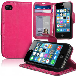 Housse Etui Coque Portefeuille Couleur Rose Fushia pour Apple iPhone 4 / 4S