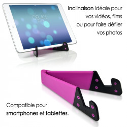 Support Universel Pliable de poche couleur rose pour tablette smartphone Apple, Samsung, Sony, Archos, Polaroid, Acer, Asus