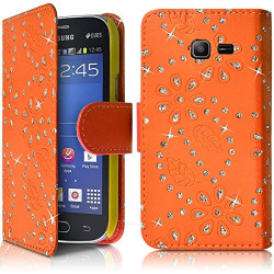 Housse Coque Etui Portefeuille Fonction Support Style Diamant Couleur Orange pour Samsung Galaxy Trend Lite S7390 + Film de Prot
