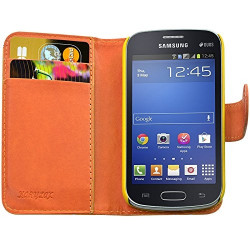 Housse Coque Etui Portefeuille Fonction Support Style Diamant Couleur Orange pour Samsung Galaxy Trend Lite S7390 + Film de Prot