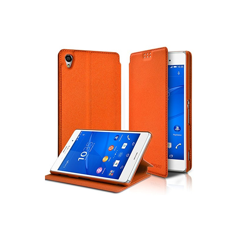 Housse Coque Etui à rabat latéral Fonction Support Couleur Orange pour Sony Xperia Z3 + Film de protection