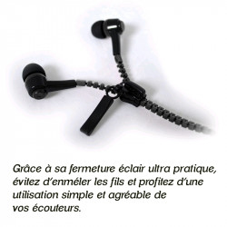 Ecouteurs Stéréo Kit Mains Libres Zip noir Pour Smartphones, Tablettes