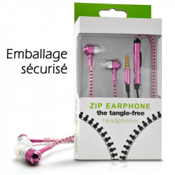 Ecouteurs Kit Mains Libres Zip couleur rose Pour Polaroid, Wiko, Archos, Yezz, Samsung, Apple, Kazam, HTC
