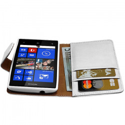 Housse Etui Portefeuille pour Nokia Lumia 520 Couleur Blanc