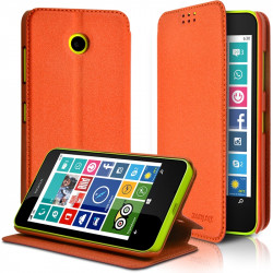 Coque Etui à rabat latéral Fonction Support Couleur Orange pour Nokia Lumia 635 + Film de protection
