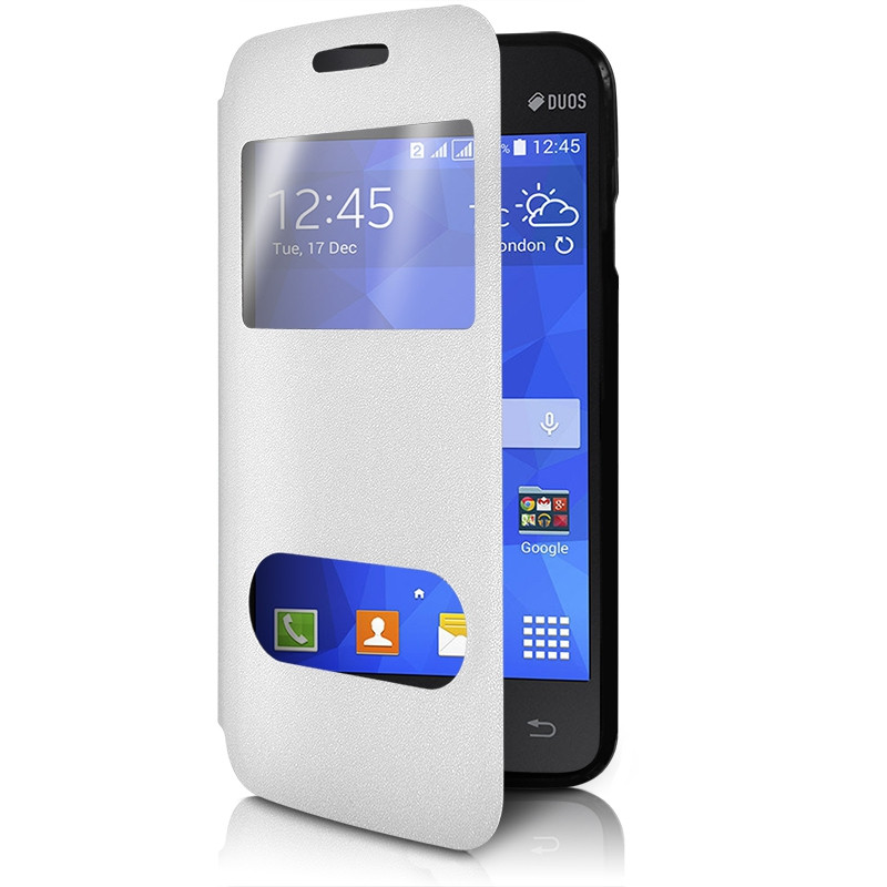 Housse Coque Etui S-View Fonction Support Couleur Blanc pour Samsung Galaxy Ace 4 LTE