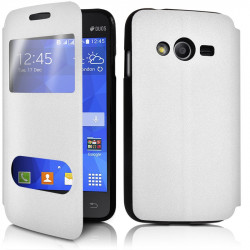Housse Coque Etui S-View Fonction Support Couleur Blanc pour Samsung Galaxy Ace 4 LTE