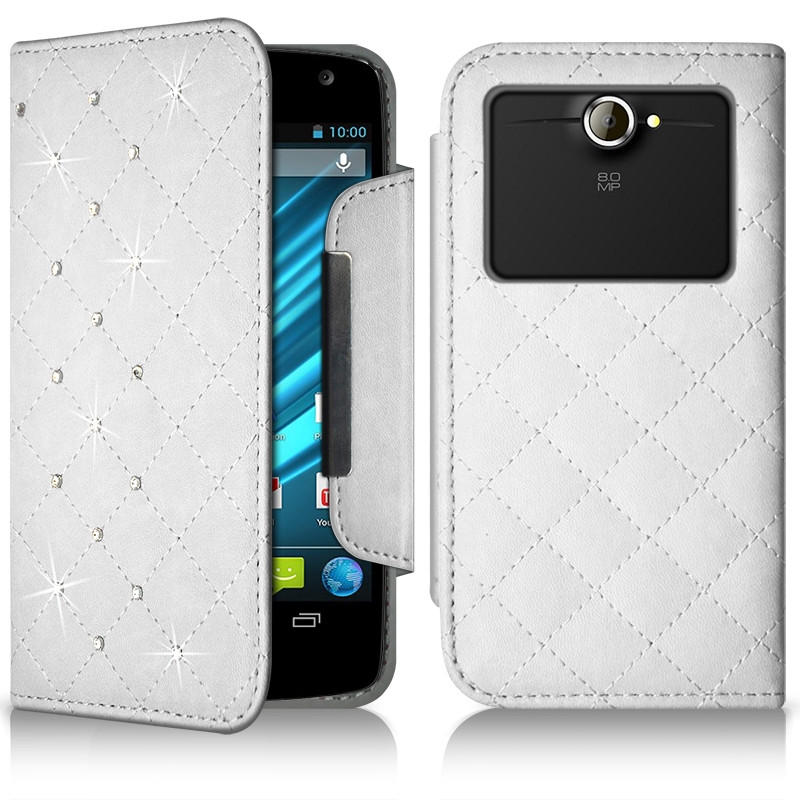 Housse Coque Etui Portefeuille Universel Style Diamant pour Archos 50 Helium 4G Couleur Noir