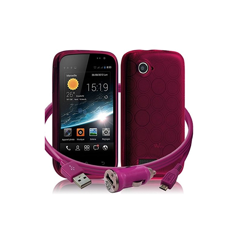 Housse Coque Semi Rigide Couleur Rose Fushia Translucide pour Wiko Cink Slim 2 + Chargeur Auto