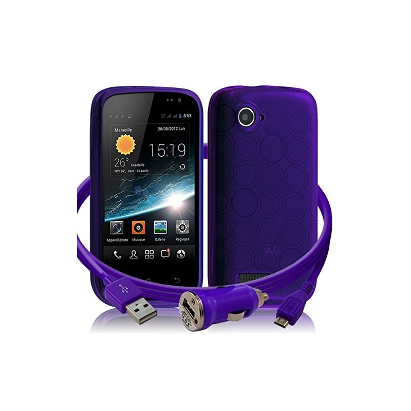 Housse Coque Semi Rigide Couleur Violet Translucide pour Wiko Cink Slim 2 + Chargeur Auto