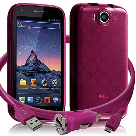 Housse Coque Semi Rigide Couleur Rose Fushia Translucide pour Wiko Cink Peax 2 + Chargeur Auto