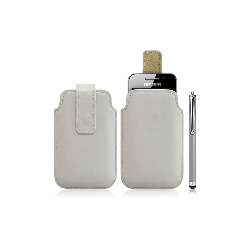 Housse coque étui pochette blanc pour Samsung Galaxy Ace S5830 + Stylet