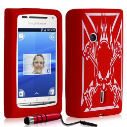 Housse étui coque en silicone pour Sony Ericsson Xperia X8 motif tête de mort couleur rouge + stylet