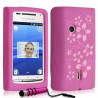 Housse étui coque en silicone pour Sony Ericsson Xperia X8 motif fleurs couleur rose + stylet