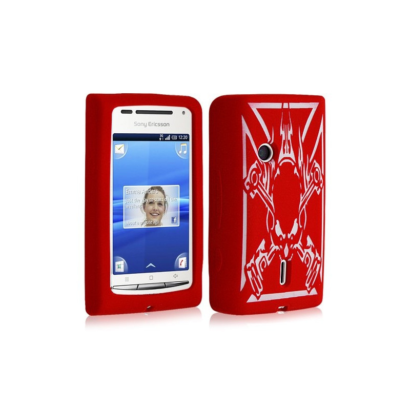 Housse étui coque en silicone pour Sony Ericsson Xperia X8 motif tête de mort couleur rouge