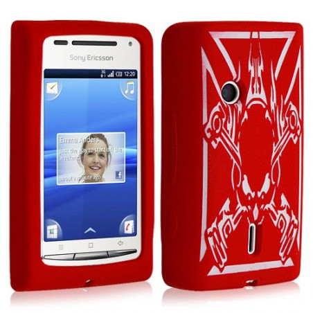 Housse étui coque en silicone pour Sony Ericsson Xperia X8 motif tête de mort couleur rouge