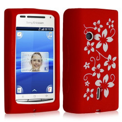 Housse étui coque en silicone pour Sony Ericsson Xperia X8 motif fleurs couleur rouge