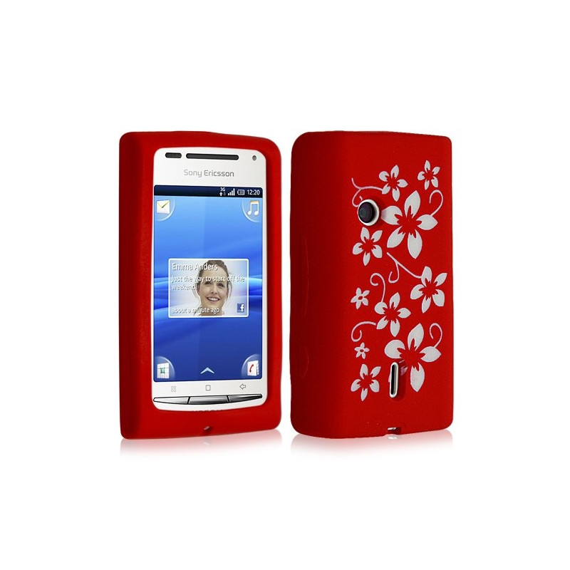 Housse étui coque en silicone pour Sony Ericsson Xperia X8 motif fleurs couleur rouge