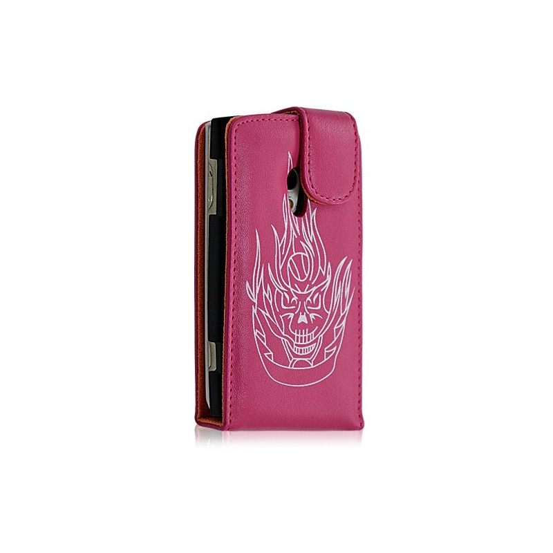 Housse étui coque pour Sony Ericsson Xperia X10 motif tete de mort couleur rose fuschia + film écran