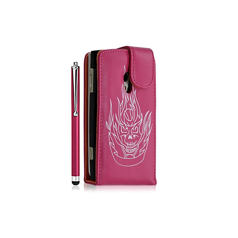 Housse étui coque pour Sony Ericsson Xperia X10 motif tete de mort couleur rose fuschia + Stylet + film écran
