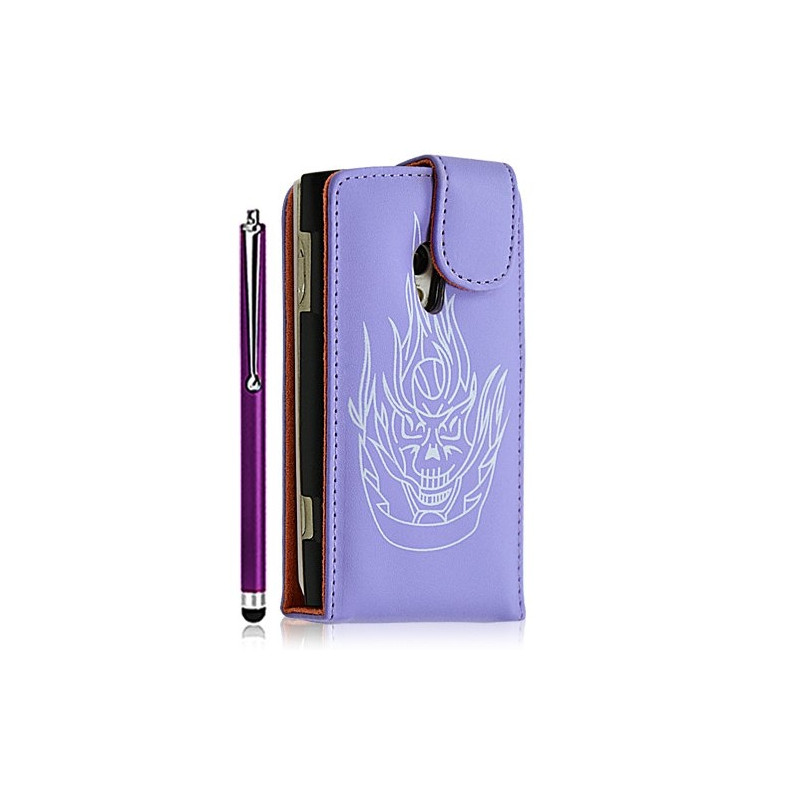 Housse étui coque pour Sony Ericsson Xperia X10 motif tete de mort couleur violet + Stylet + film écran