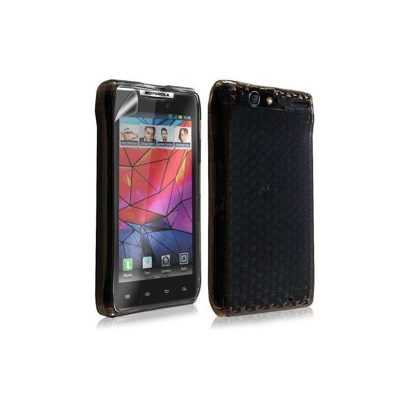 Housse coque etui gel damier transparent pour Motorola Razr XT910 couleur noir + Film