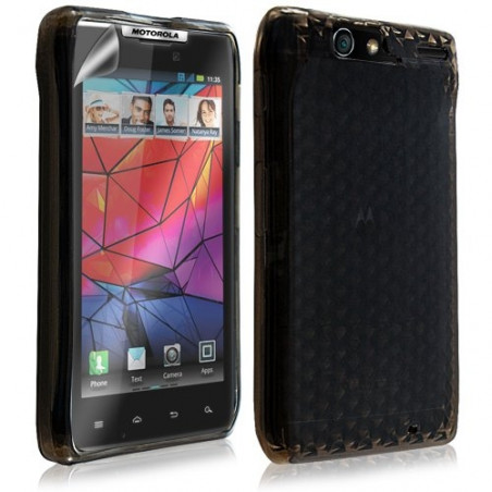 Housse coque etui gel damier transparent pour Motorola Razr XT910 couleur noir + Film