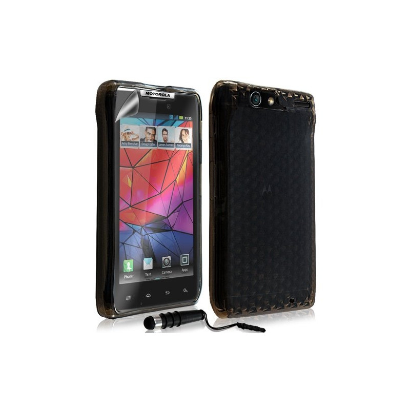 Housse coque etui gel damier transparent pour Motorola Razr XT910 couleur noir + Stylet + Film