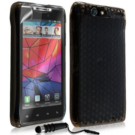 Housse coque etui gel damier transparent pour Motorola Razr XT910 couleur noir + Stylet + Film