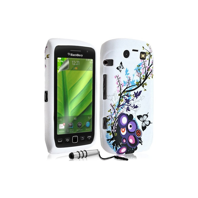 Housse coque étui en gel pour BlackBerry Torch 9860 avec motif + Stylet + Film