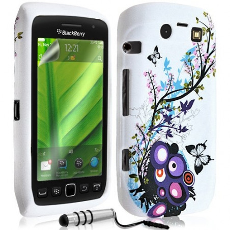 Housse coque étui en gel pour BlackBerry Torch 9860 avec motif + Stylet + Film